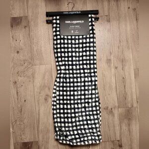  Karl Lagerfeld Plush Throw Checker Black White